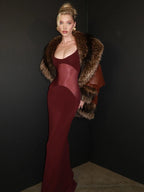 SYDNEY CLARET SLEEVELESS MESH LONG DRESS GOWN