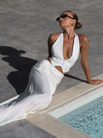 Carregar imagem no visualizador da galeria, MALIHA WHITE BLACK HLATER TWO PIECES DRESS GOWN

