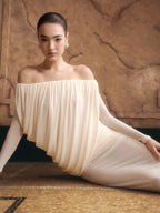 GAYE SHEER WHITE OFF SHOULDER RUCHED MAXI DRESS