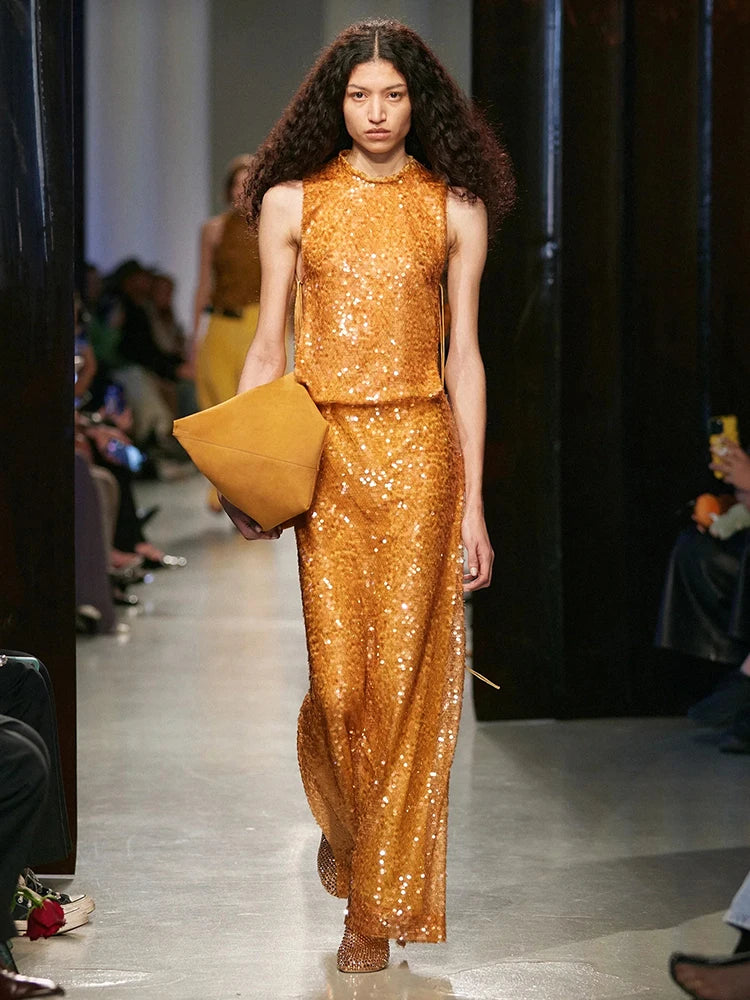 BONNIE ORANGE SEQUINS MAXI DRESS