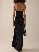 Cargar imagen en el visor de la galería, KIMI BLACK HALTER DRESS GOWN
