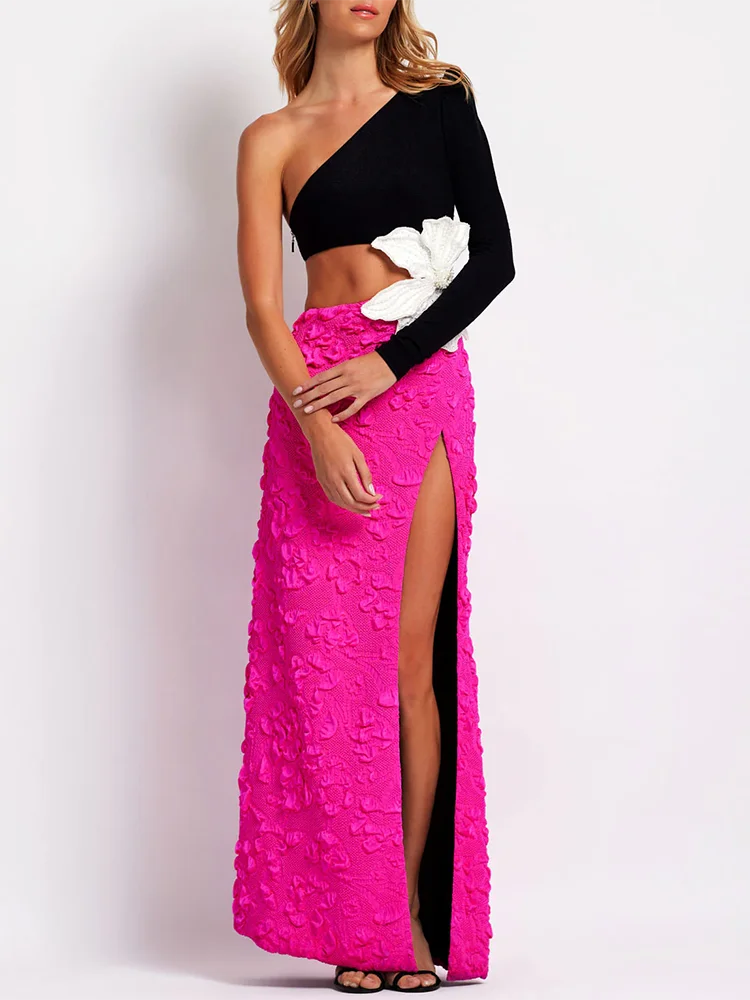 YOSSI ONE SHOULDER HIGH SLIT DRESS