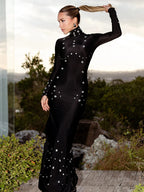 CANDY HIGH NECK LONG SLEEVELESS DRESS GOWN