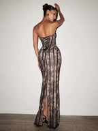 NORA BLACK LACE CORSET MAXI DRESS