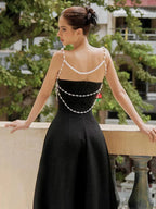 SANLLI BLACK A-LINE MIDI DRESS