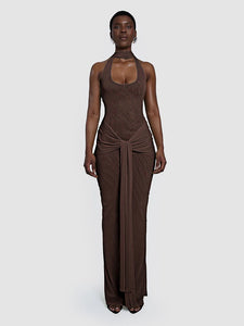 ANAYA BROWN HALTER DRESS