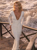 LUCY WHITE V-NECK DRESS GOWN