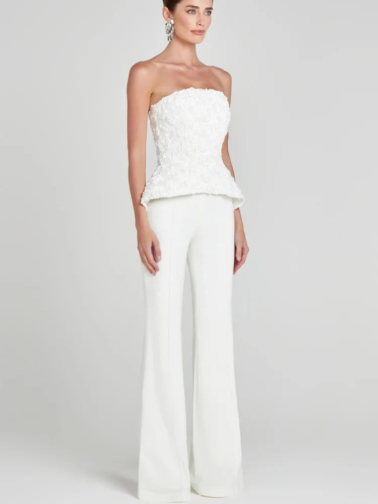 EMILY WHITE STRAPLESS TOP & PANTS SET