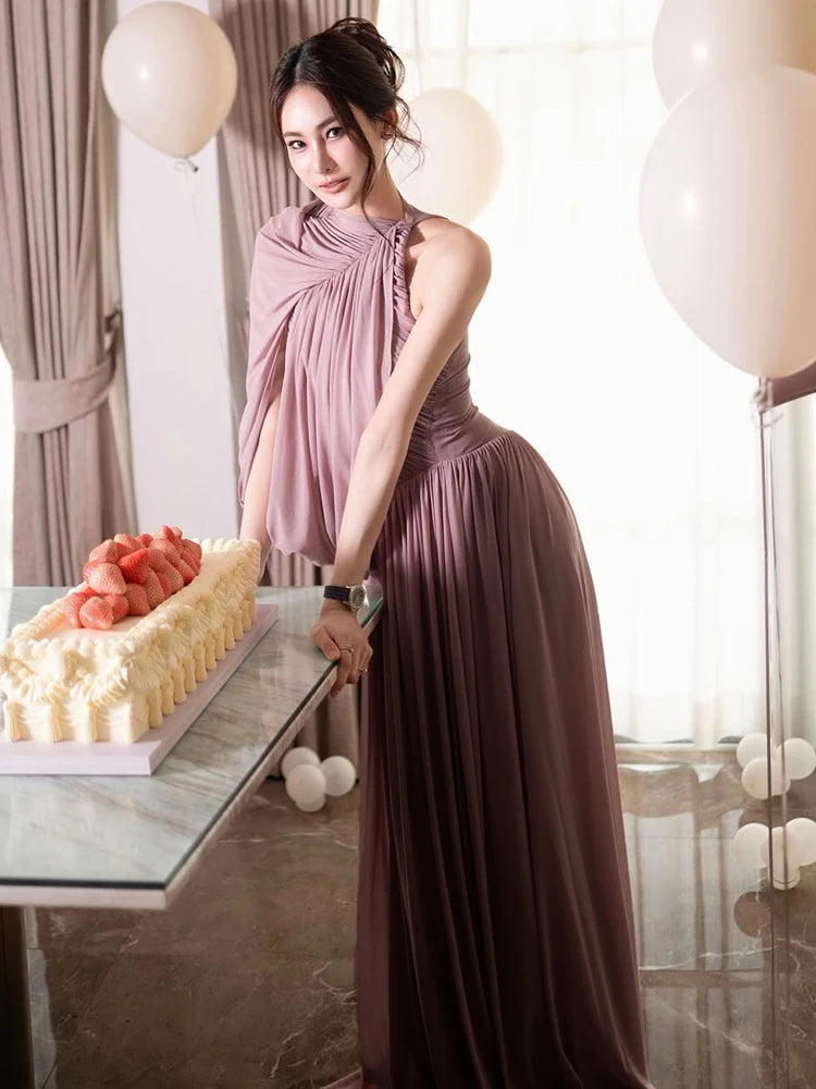 LILITH PINKISH PURPLE ONE SHOULDER MAXI DRESS