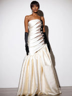 YANA BLACK BEIGE STRAPLESS LONG DRESS GOWN