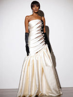 Load image into Gallery viewer, YANA BLACK BEIGE STRAPLESS LONG DRESS GOWN
