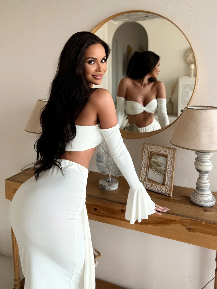 JUDY WHITE TWO-PIECES DRESS SET