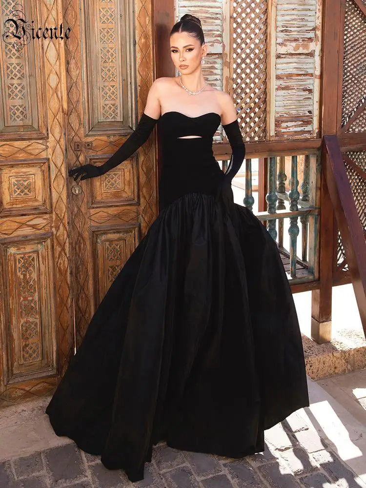 WISSAL BLACK HOLLOWED OUT MAXI DRESS