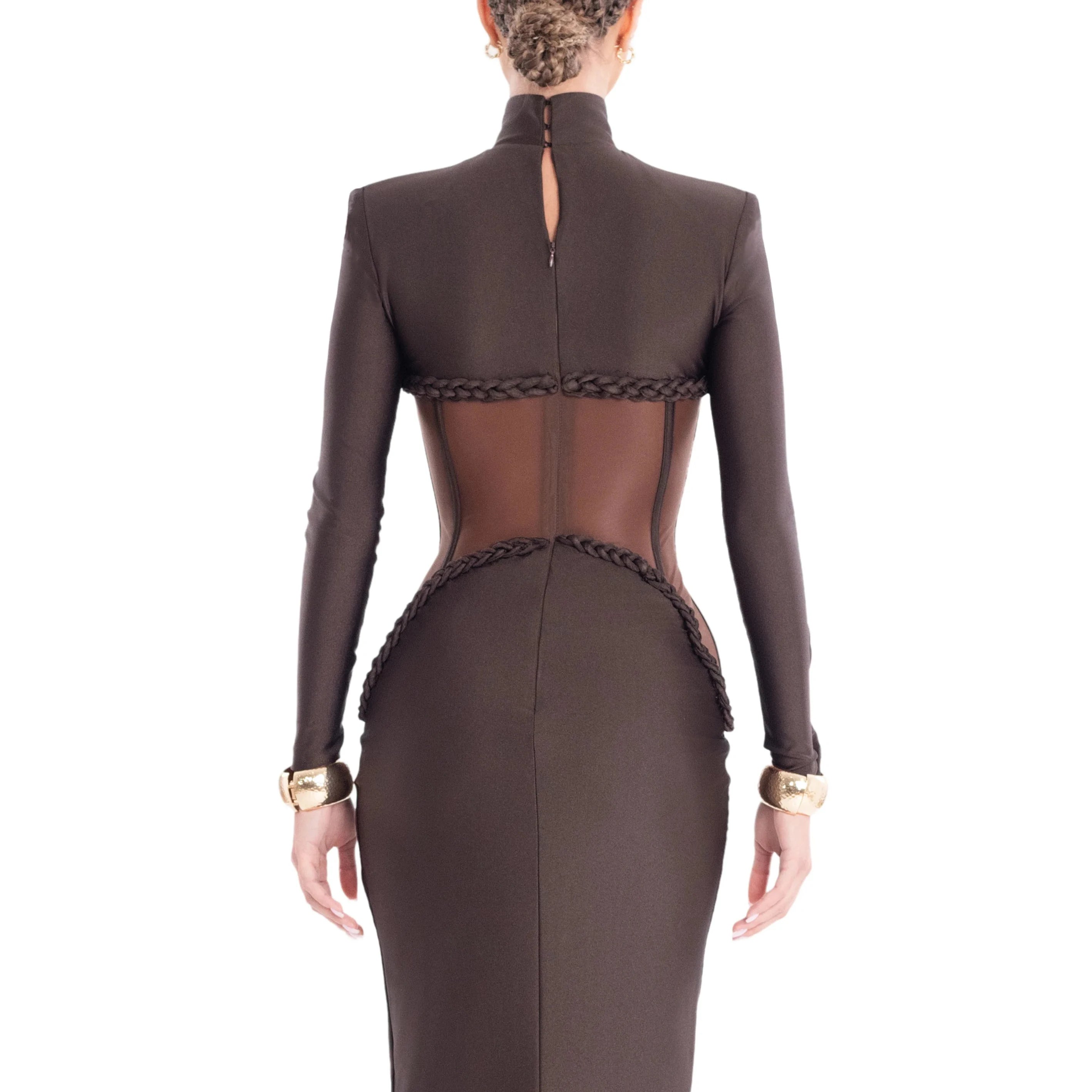 JAMACY BROWN MESH DRESS