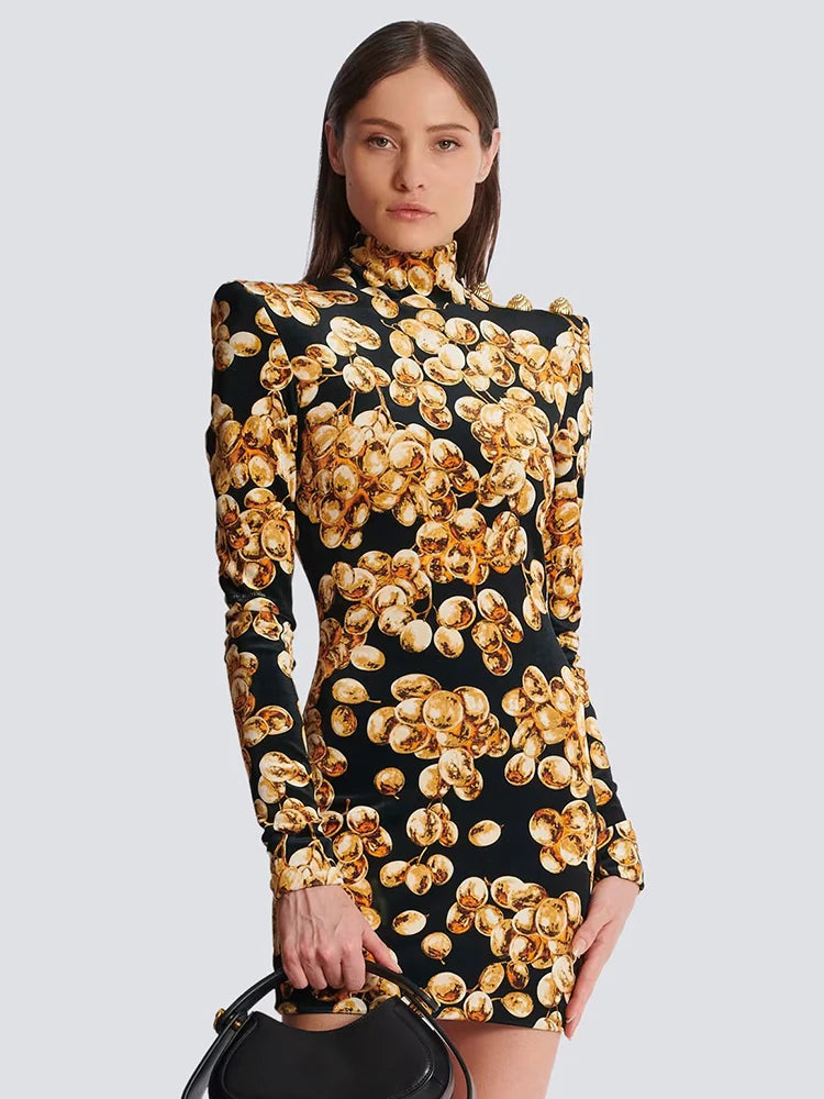 VALENTINA HIGH NECK LONG SLEEVE MINI DRESS GOWN