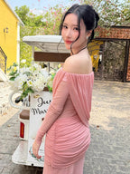 BIANKA ELEGANT OFF SHOULDER PINK MAXI DRESS
