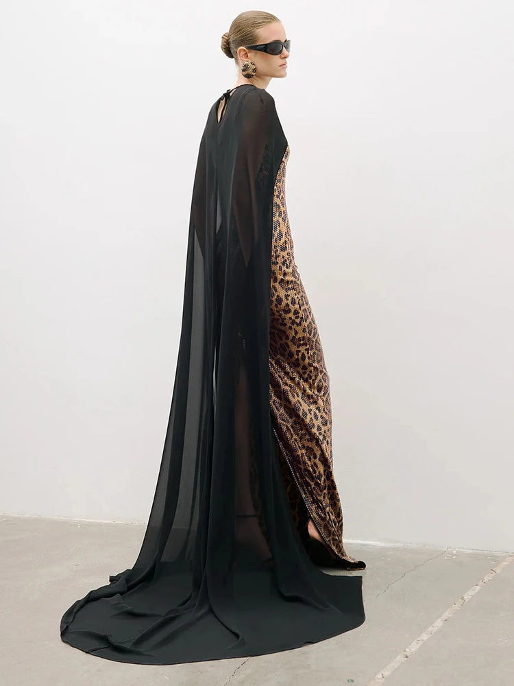 RAYANA LEOPARD SEQUIN  MAXI DRESS