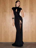 RULA BLACK HOLLOW OUT MAXI DRESS FOR WOMEN