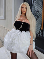MARIA BLACK WHITE STRAPLESS SLEEVELESS MINI DRESS