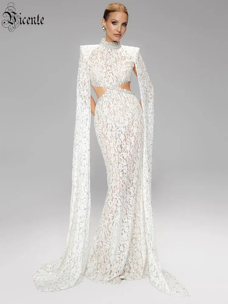 STELLA WHITE LACE EVENING MAXI DRESS