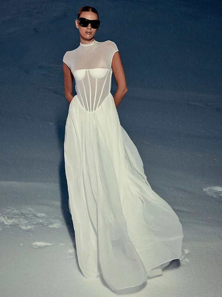 RONITINA WHITE MESH DRESS