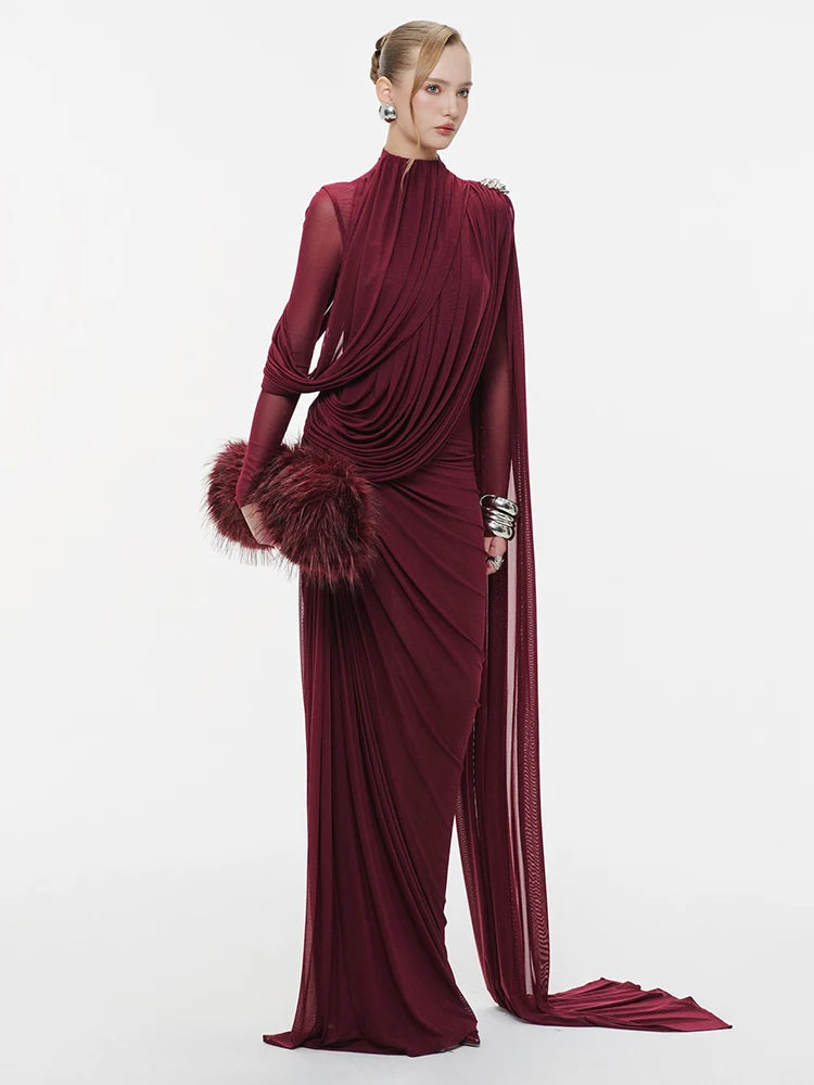 DANIELLE VINTAGE BURGUNDY SLIMMING MAXI DRESS