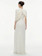 SHARON ELEGANT WHITE DRAPED MAXI DRESS