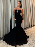TORI BLACK MERMAID STRAPLESS LONG DRESS GOWN