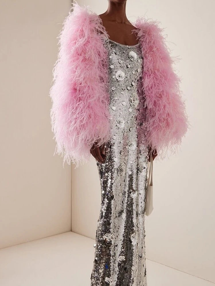 LUIS SLIVER SEQUINS DRESS