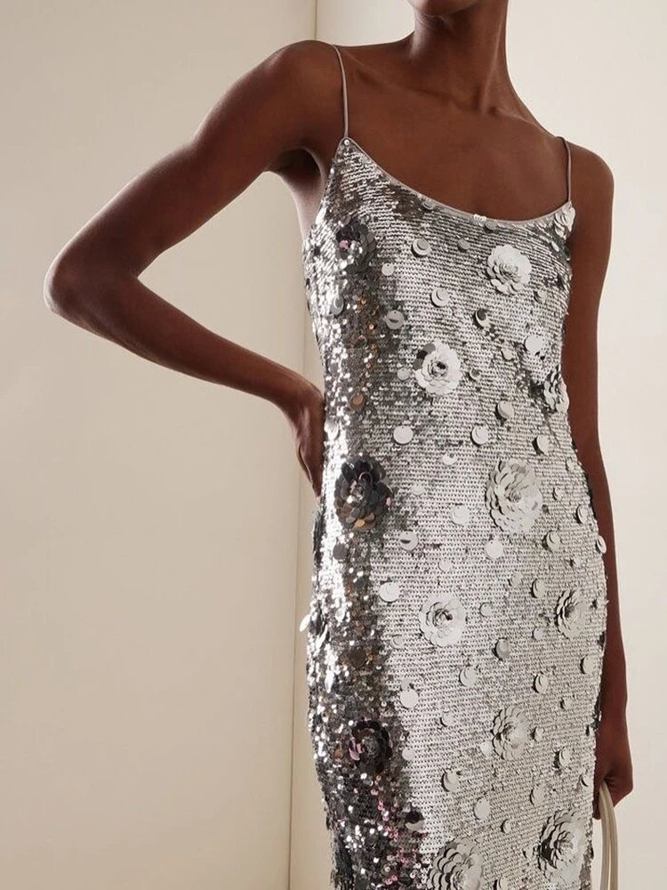 LUIS SLIVER SEQUINS DRESS