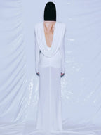 LIVIA WHITE V-NECK LONG SLEEVE LONG DRESS GOWN