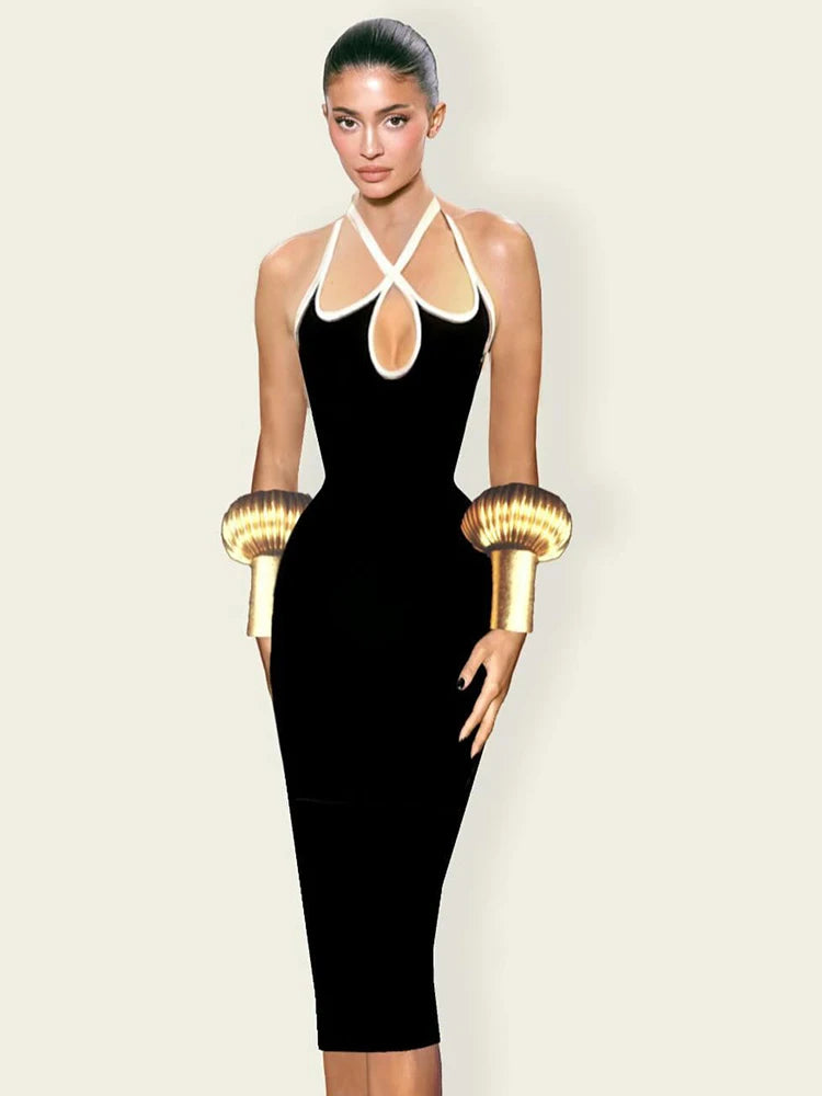 MARIE BLACK SLEEVELESS MIDI DRESS