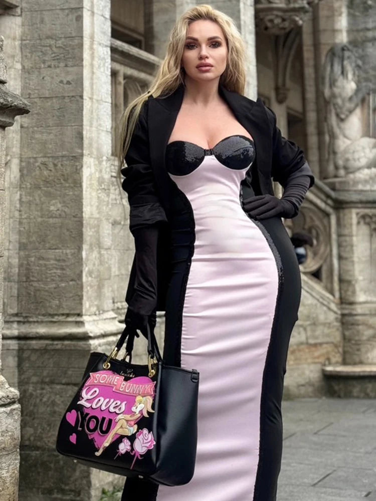 ELSA PINK BLACKSTRAPLESS DRESS GOWN