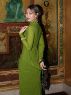 VERONA GREEN HIGH NECK RUCHED MAXI DRESS