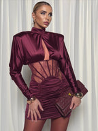 NORA BURGUNDY SATIN MINI DRESS