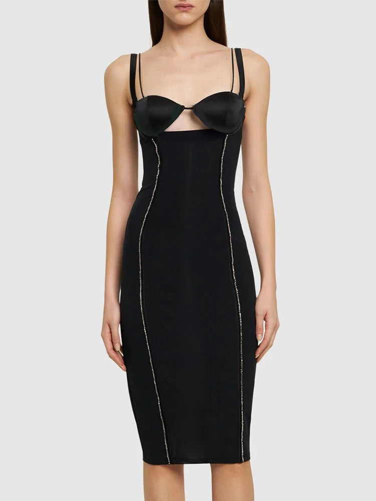 JOURNAY BLACK STRAP SLEEVELESS MIDI DRESS GOWN