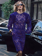 MAEVE BLUE LACE MIDI DRESS