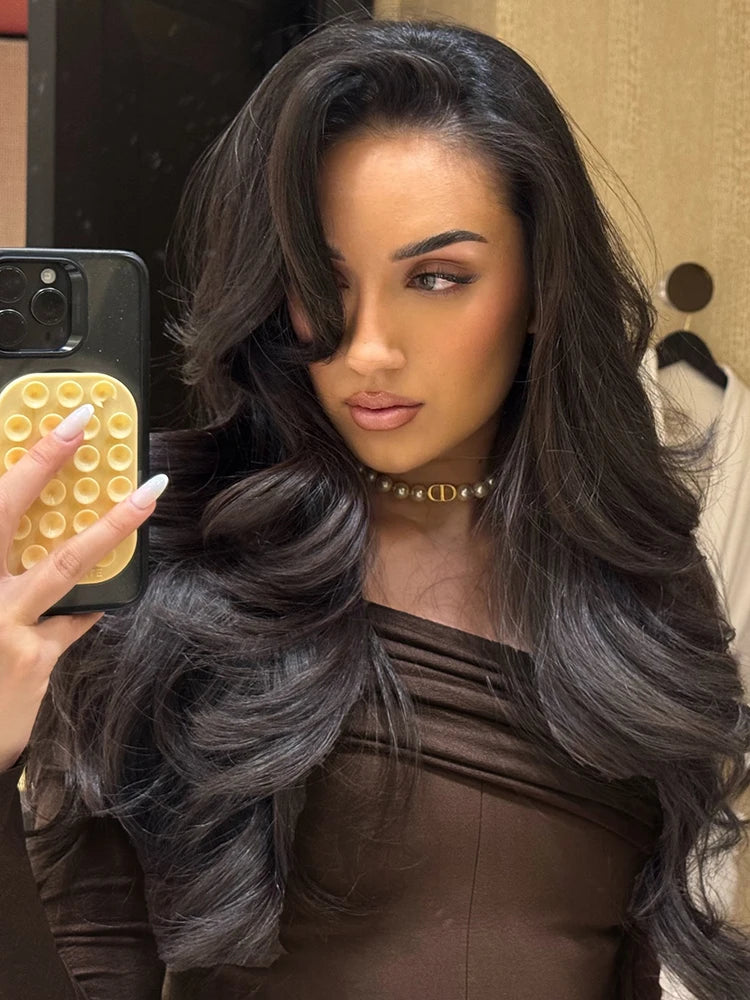 LAURA OFF-SHOULDER BROWN MAXI DRESS