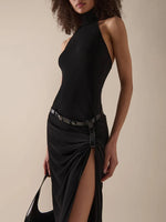 Cargar imagen en el visor de la galería, KIMI BLACK HALTER DRESS GOWN
