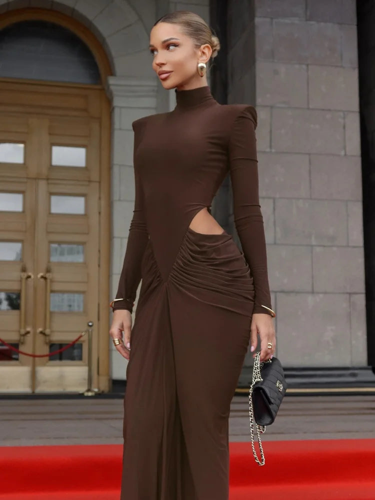 FAITH BROWN HIGH NECK MAXI DRESS