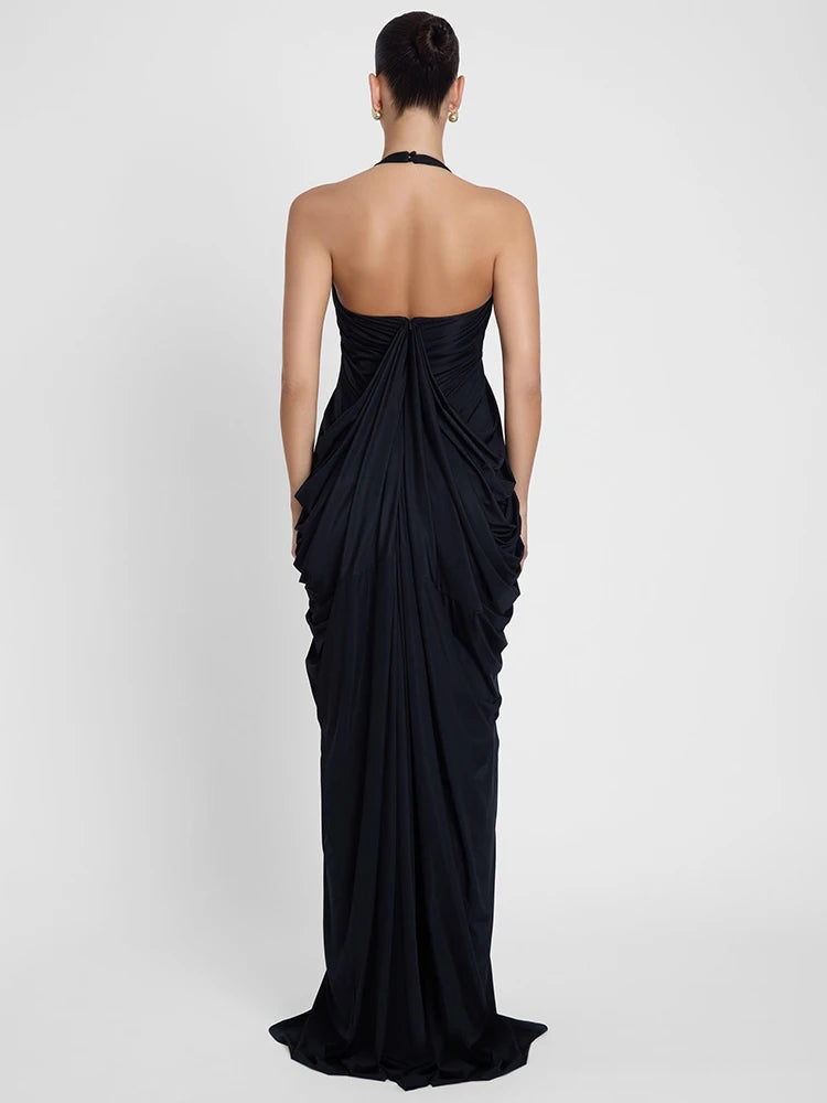 LIAM BLACK HALTER NECK BACKLESS MAXI DRESS