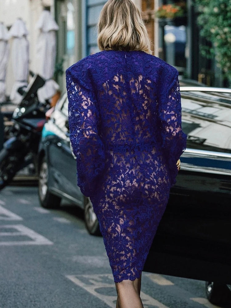 MAEVE BLUE LACE MIDI DRESS