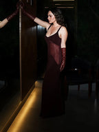 SYDNEY CLARET SLEEVELESS MESH LONG DRESS GOWN
