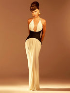 EMMA HALTER V-NECK LONG DRESS