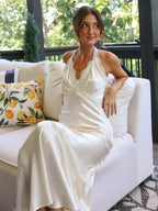 DAVINA ELEGANT WHITE SATIN MAXI DRESS