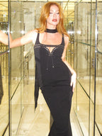 LINDA BLACK STRAPPY LONG DRESS GOWN