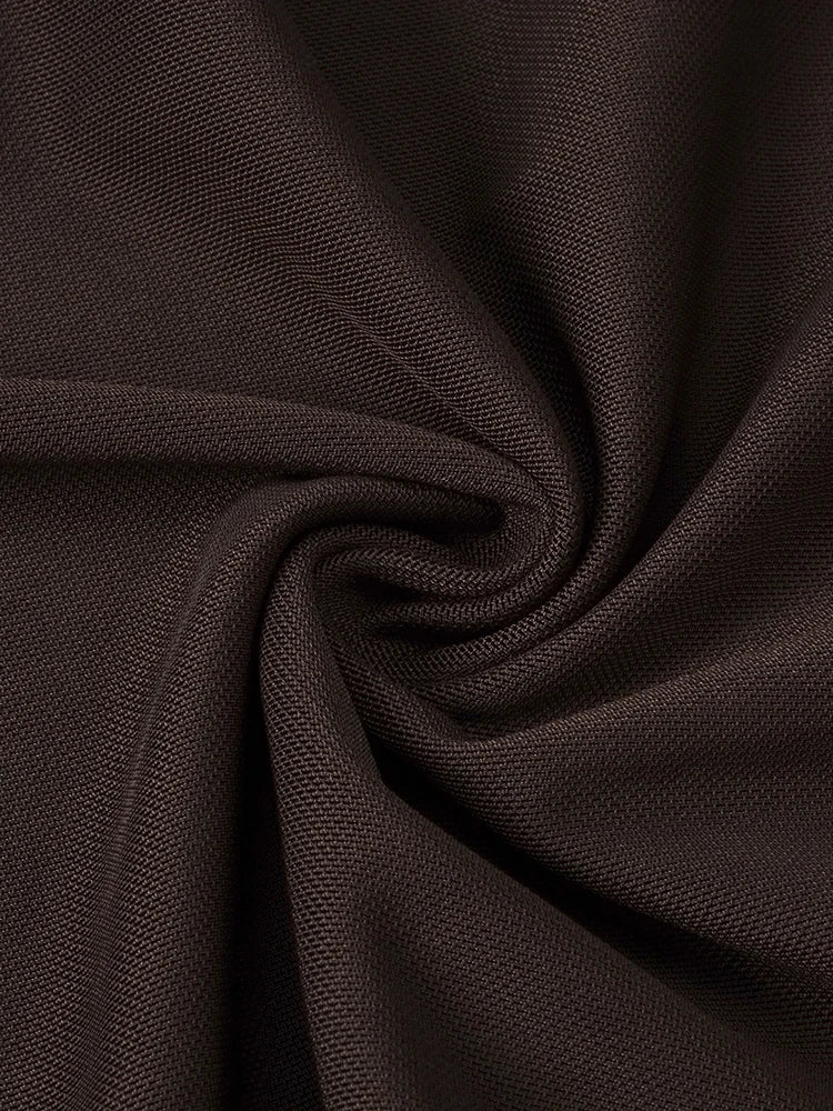 VIKTORIA BROWN HALTER NECK RUCHED MAXI DRESS