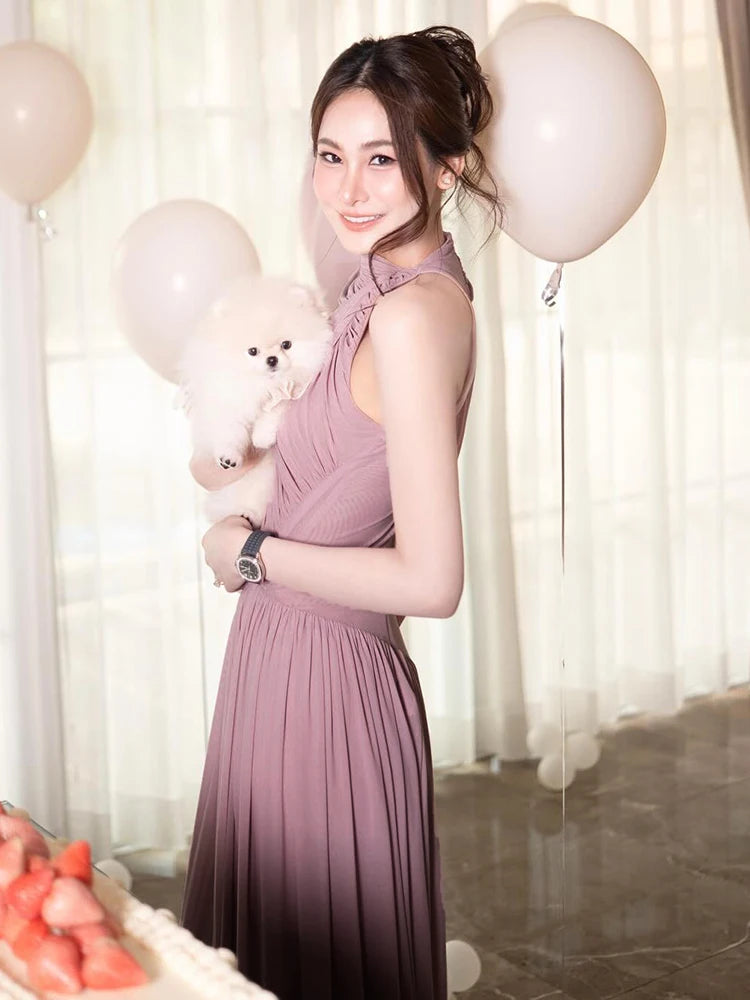 LILITH PINKISH PURPLE ONE SHOULDER MAXI DRESS
