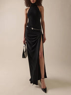 KIMI BLACK HALTER DRESS GOWN