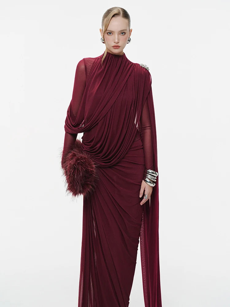DANIELLE VINTAGE BURGUNDY SLIMMING MAXI DRESS
